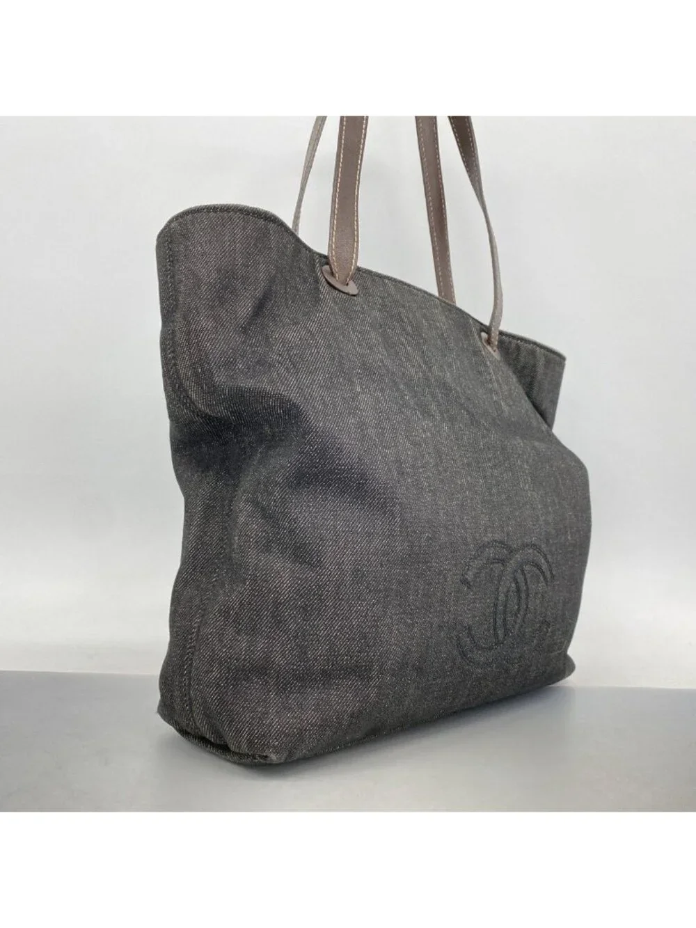 Chanel Tote Denim Black Brown Gold